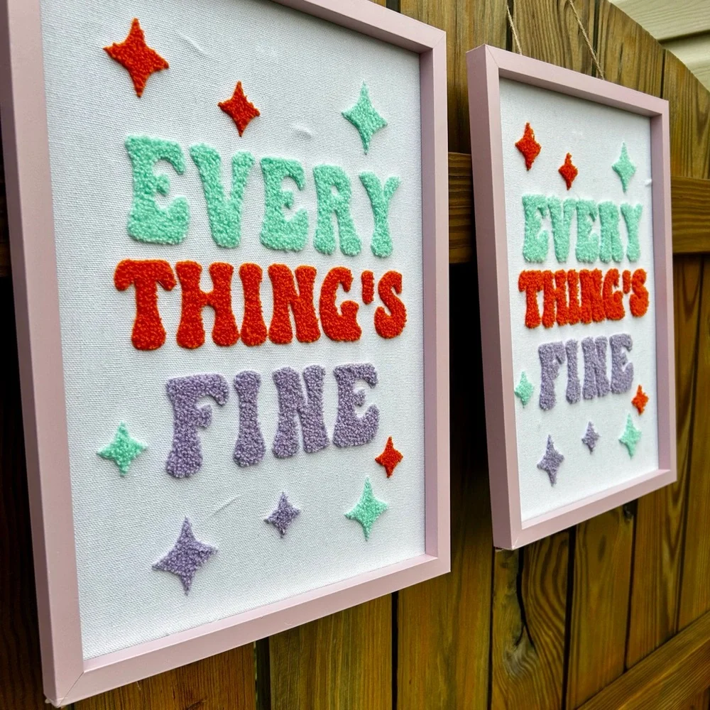 Everything’s Fine Embroidered Colorful Wall Art Decor 70’s Inspired Crocheted